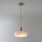 Lampadario Contemporaneo Nordico in Legno di Cachi con Vetro, 1 Luce per Sala da Pranzo
