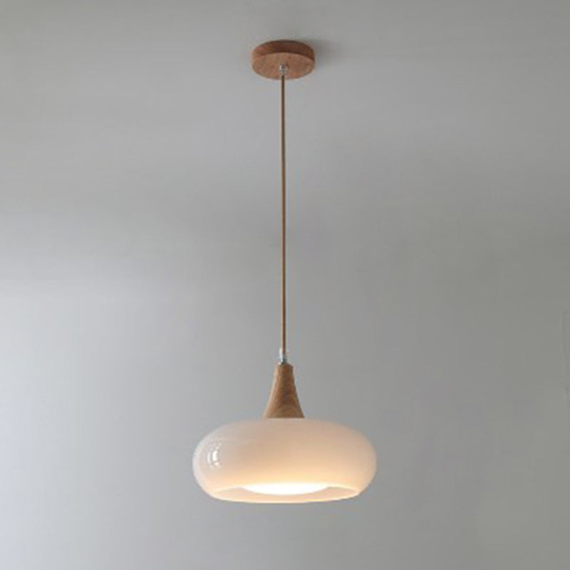 Lampadario Contemporaneo Nordico in Legno di Cachi con Vetro, 1 Luce per Sala da Pranzo