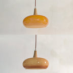 Lampadario Contemporaneo Nordico in Legno di Cachi con Vetro, 1 Luce per Sala da Pranzo
