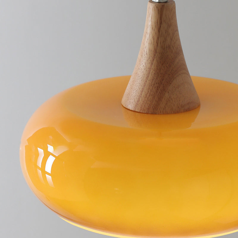 Lampadario Contemporaneo Nordico in Legno di Cachi con Vetro, 1 Luce per Sala da Pranzo