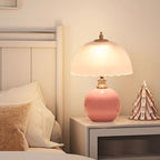 Lampada da Tavolo a 1 Luce con Base in Ceramica e Vetro a Forma di Globo Fiorito in Stile Nordico Contemporaneo per Camera da Letto