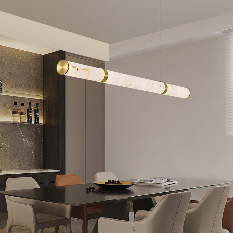 Lampada a sospensione LED cilindrica moderna di lusso in ferro testurizzato finto dolomite per isola da pranzo