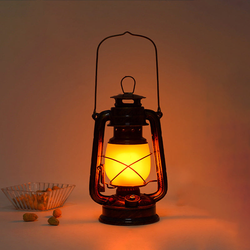 Lampada da Tavolo Tradizionale Vintage Ricaricabile a Cilindro con Tubo Curvo Base a Disco in Ferro Acrilico LED per Camera da Letto