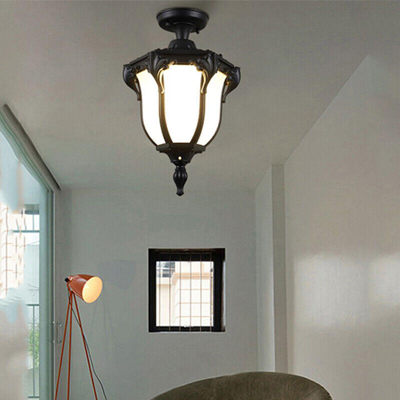 Luce da soffitto semi-incassata impermeabile in vetro poligonale in alluminio vintage tradizionale a 1 luce per esterni da giardino
