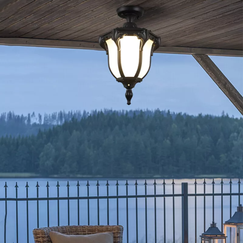 Luce da soffitto semi-incassata impermeabile in vetro poligonale in alluminio vintage tradizionale a 1 luce per esterni da giardino