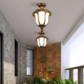Luce da soffitto semi-incassata impermeabile in vetro poligonale in alluminio vintage tradizionale a 1 luce per esterni da giardino