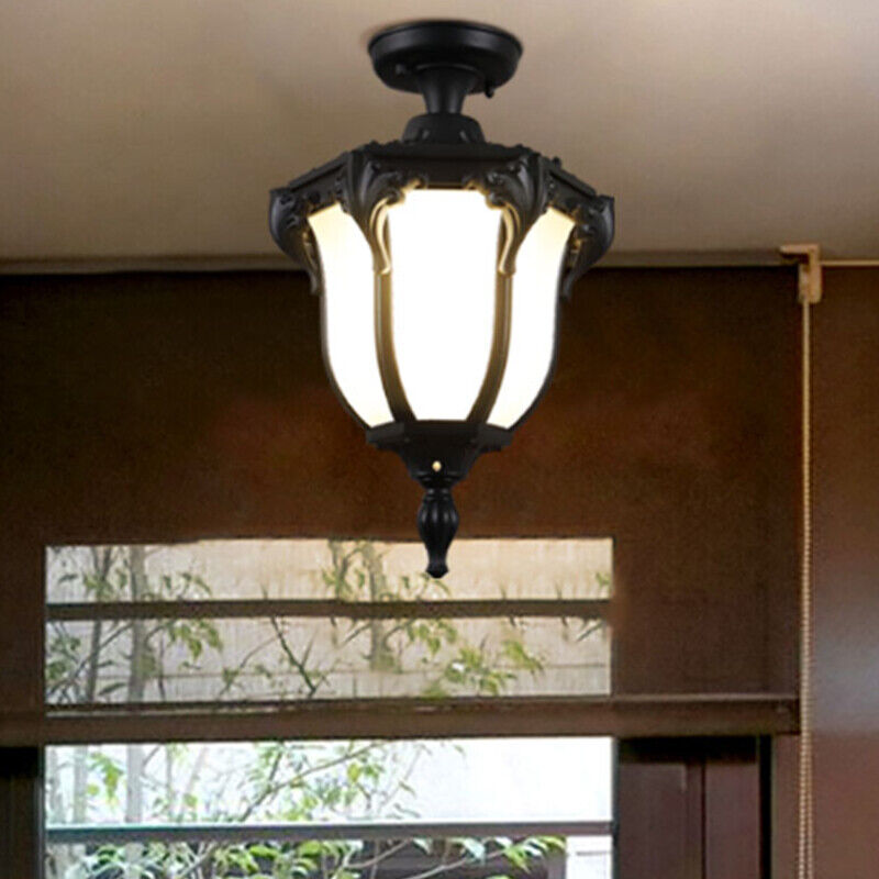 Luce da soffitto semi-incassata impermeabile in vetro poligonale in alluminio vintage tradizionale a 1 luce per esterni da giardino