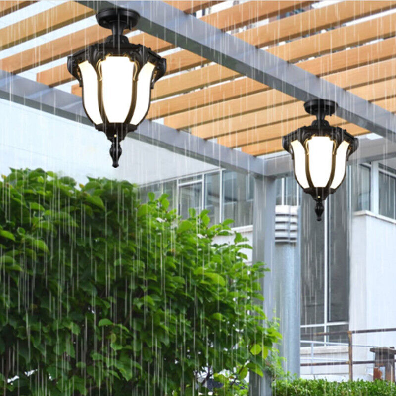 Luce da soffitto semi-incassata impermeabile in vetro poligonale in alluminio vintage tradizionale a 1 luce per esterni da giardino