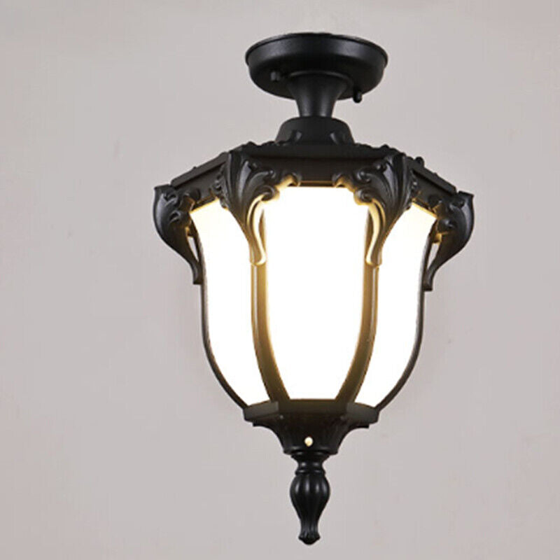 Luce da soffitto semi-incassata impermeabile in vetro poligonale in alluminio vintage tradizionale a 1 luce per esterni da giardino