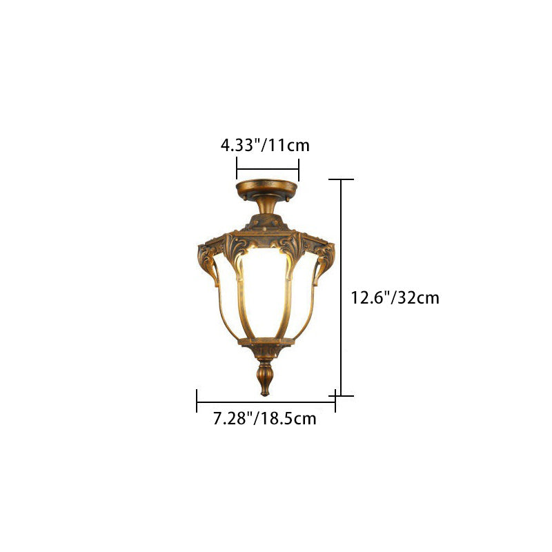 Luce da soffitto semi-incassata impermeabile in vetro poligonale in alluminio vintage tradizionale a 1 luce per esterni da giardino