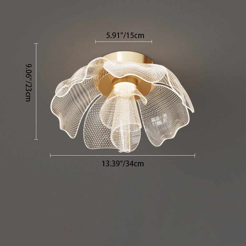Lampada da soffitto a LED con cupola in petali di fiori di lusso moderno in ferro e acrilico per camera da letto