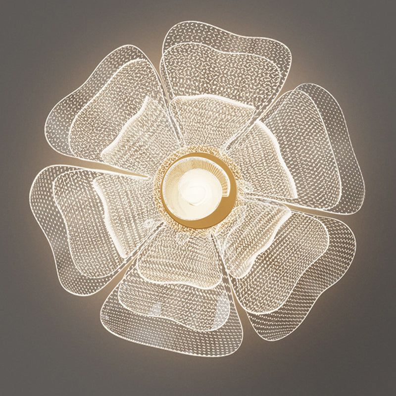 Lampada da soffitto a LED con cupola in petali di fiori di lusso moderno in ferro e acrilico per camera da letto