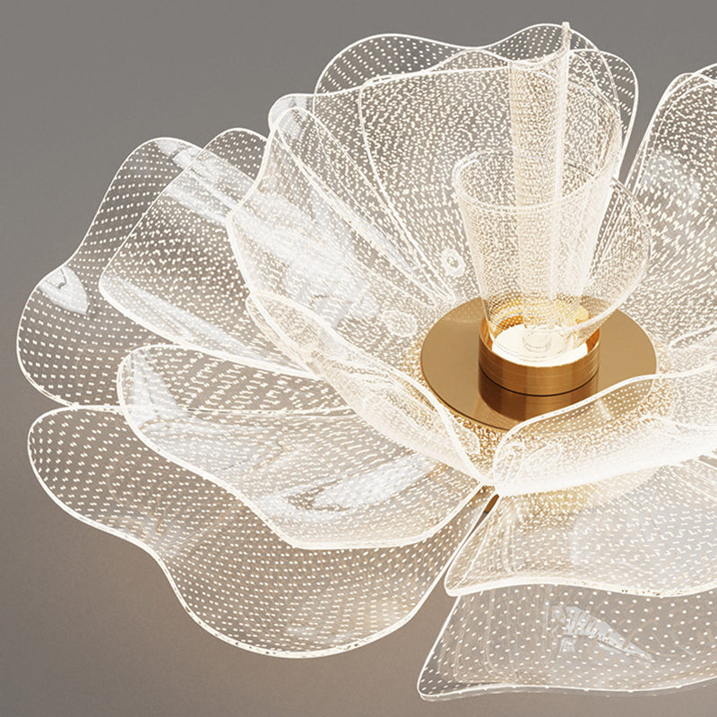 Lampada da soffitto a LED con cupola in petali di fiori di lusso moderno in ferro e acrilico per camera da letto