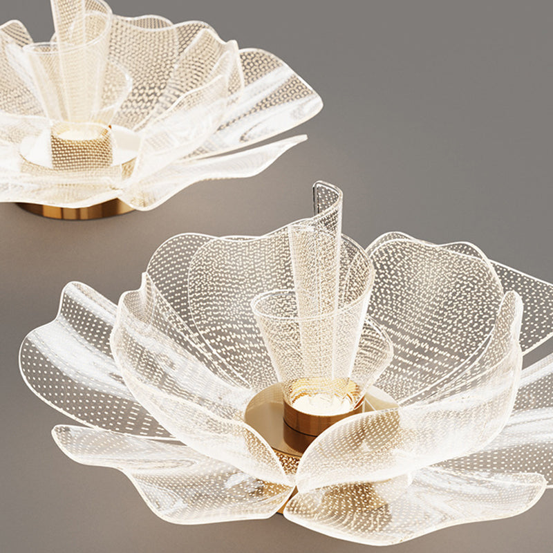 Lampada da soffitto a LED con cupola in petali di fiori di lusso moderno in ferro e acrilico per camera da letto
