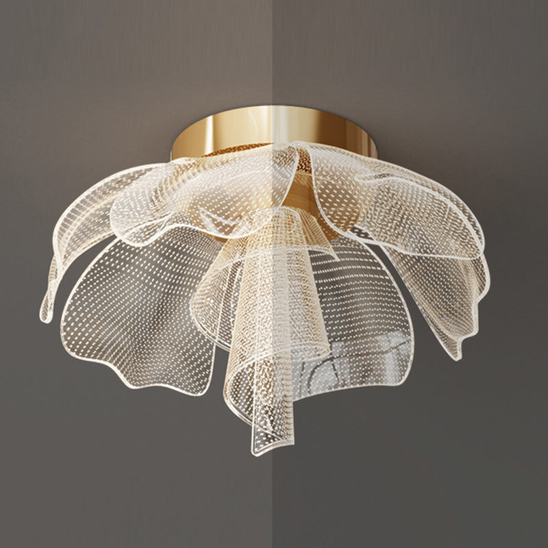 Lampada da soffitto a LED con cupola in petali di fiori di lusso moderno in ferro e acrilico per camera da letto