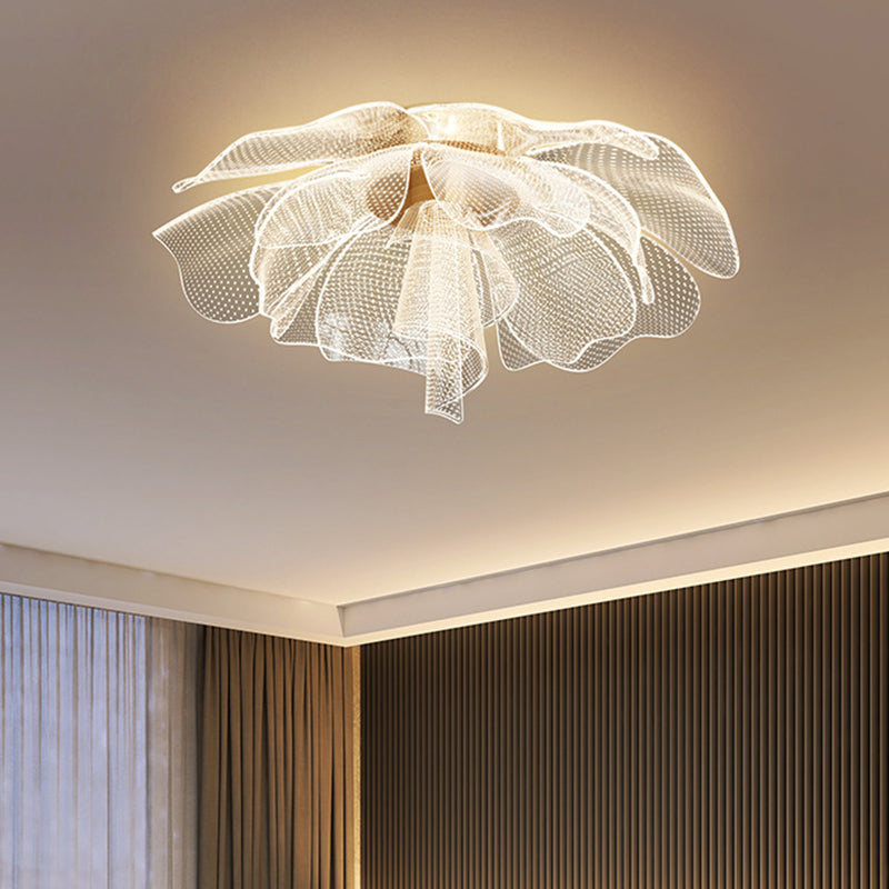 Lampada da soffitto a LED con cupola in petali di fiori di lusso moderno in ferro e acrilico per camera da letto