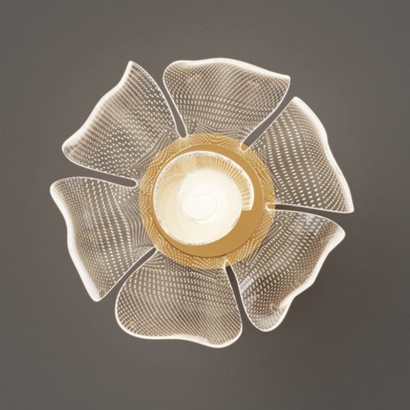 Lampada da soffitto a LED con cupola in petali di fiori di lusso moderno in ferro e acrilico per camera da letto