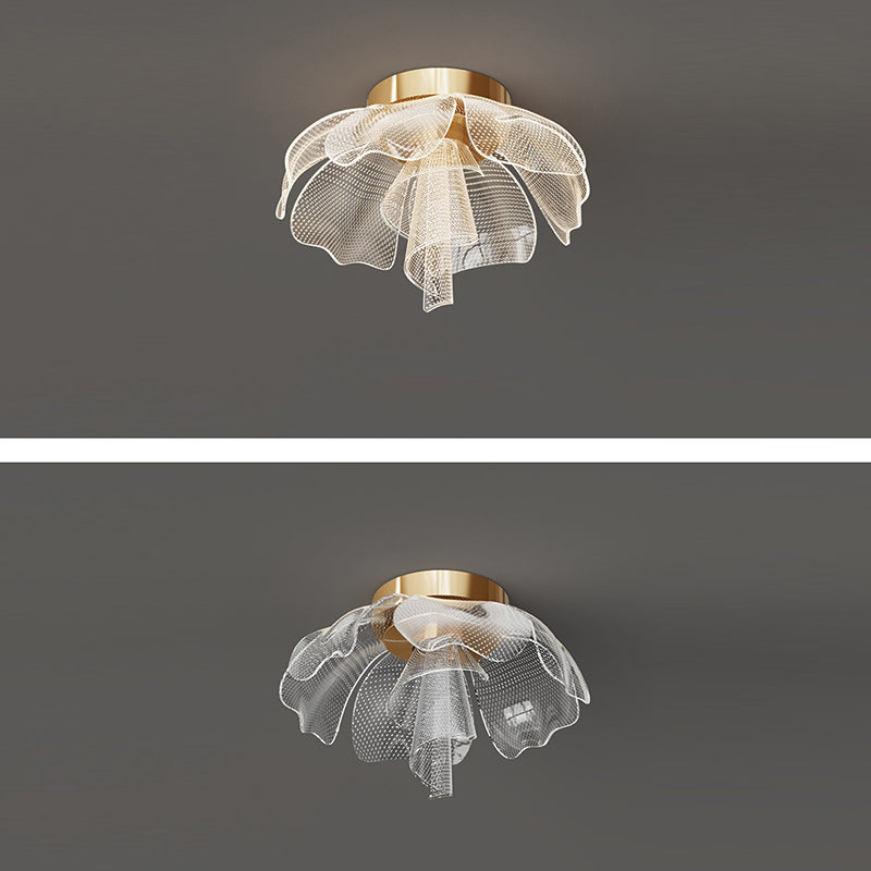 Lampada da soffitto a LED con cupola in petali di fiori di lusso moderno in ferro e acrilico per camera da letto