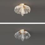 Lampada da soffitto a LED con cupola in petali di fiori di lusso moderno in ferro e acrilico per camera da letto