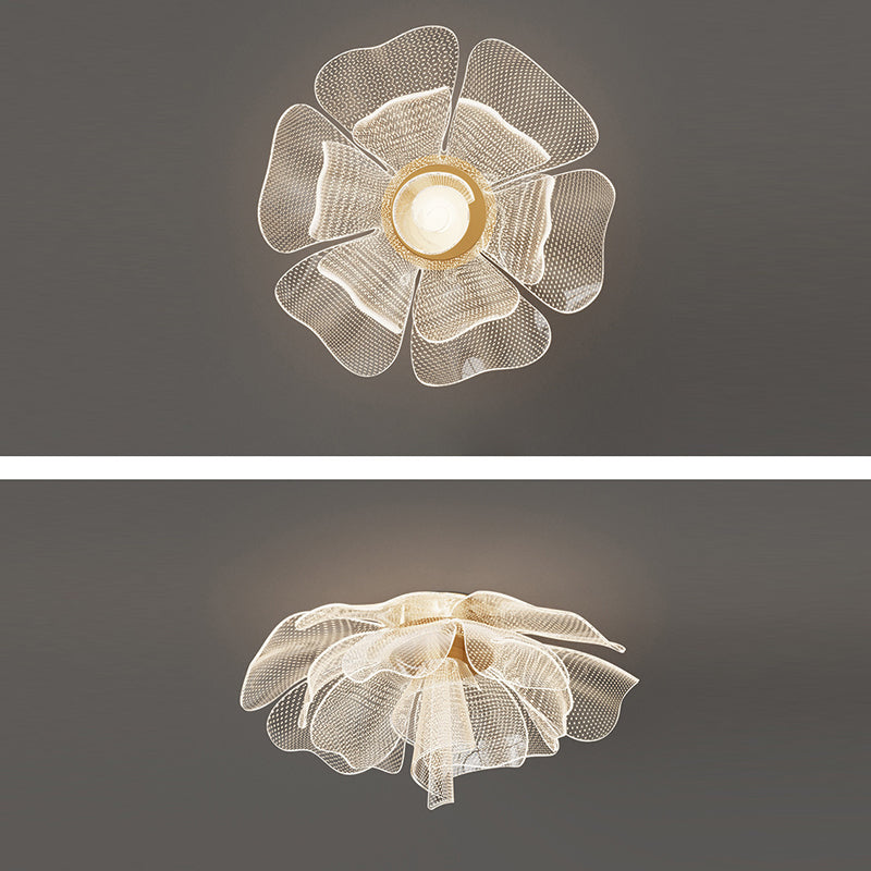 Lampada da soffitto a LED con cupola in petali di fiori di lusso moderno in ferro e acrilico per camera da letto