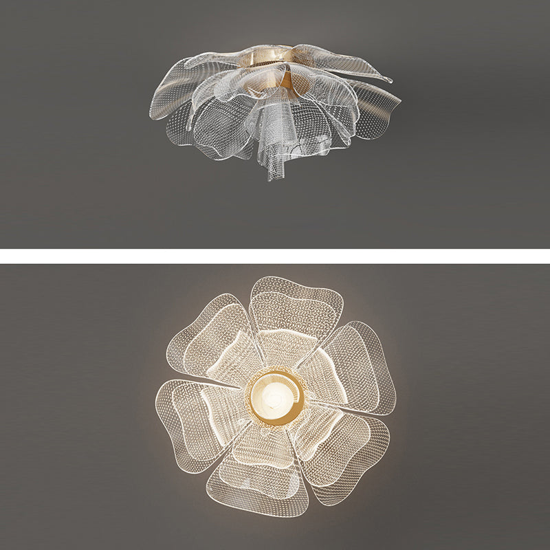 Lampada da soffitto a LED con cupola in petali di fiori di lusso moderno in ferro e acrilico per camera da letto