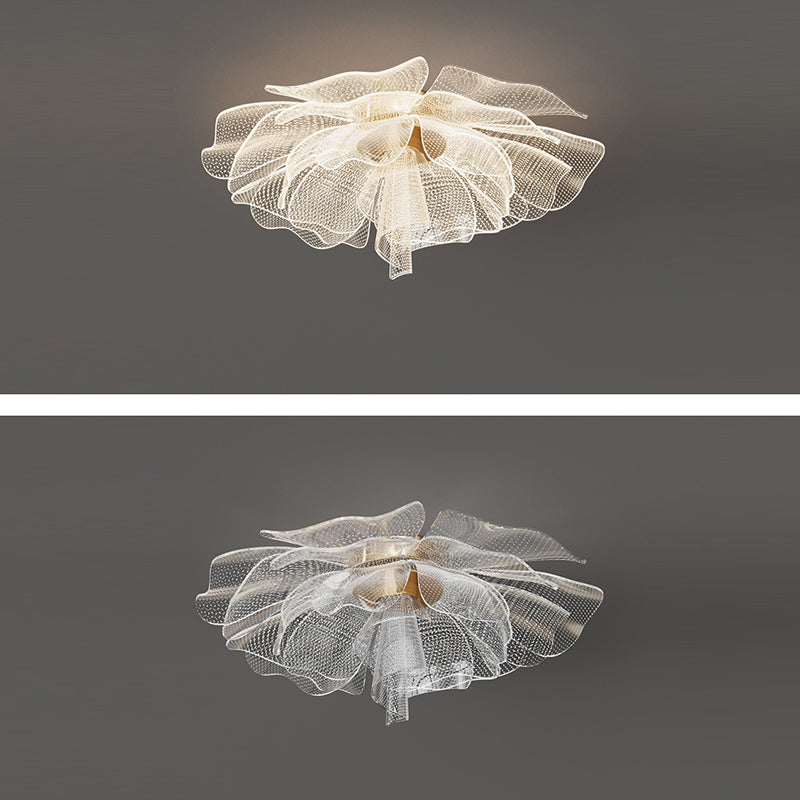 Lampada da soffitto a LED con cupola in petali di fiori di lusso moderno in ferro e acrilico per camera da letto