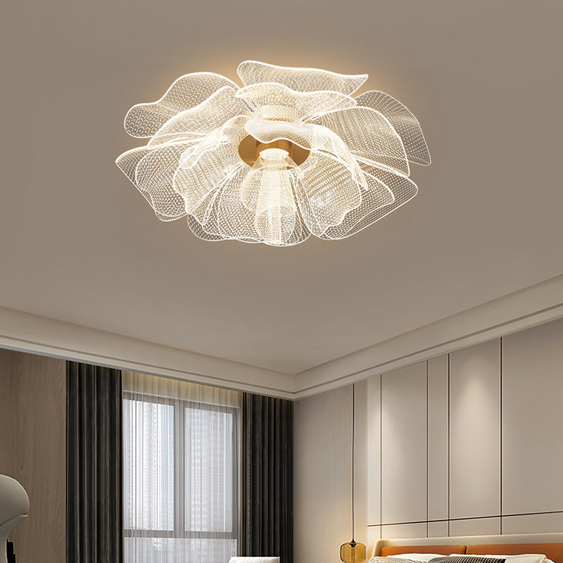 Lampada da soffitto a LED con cupola in petali di fiori di lusso moderno in ferro e acrilico per camera da letto