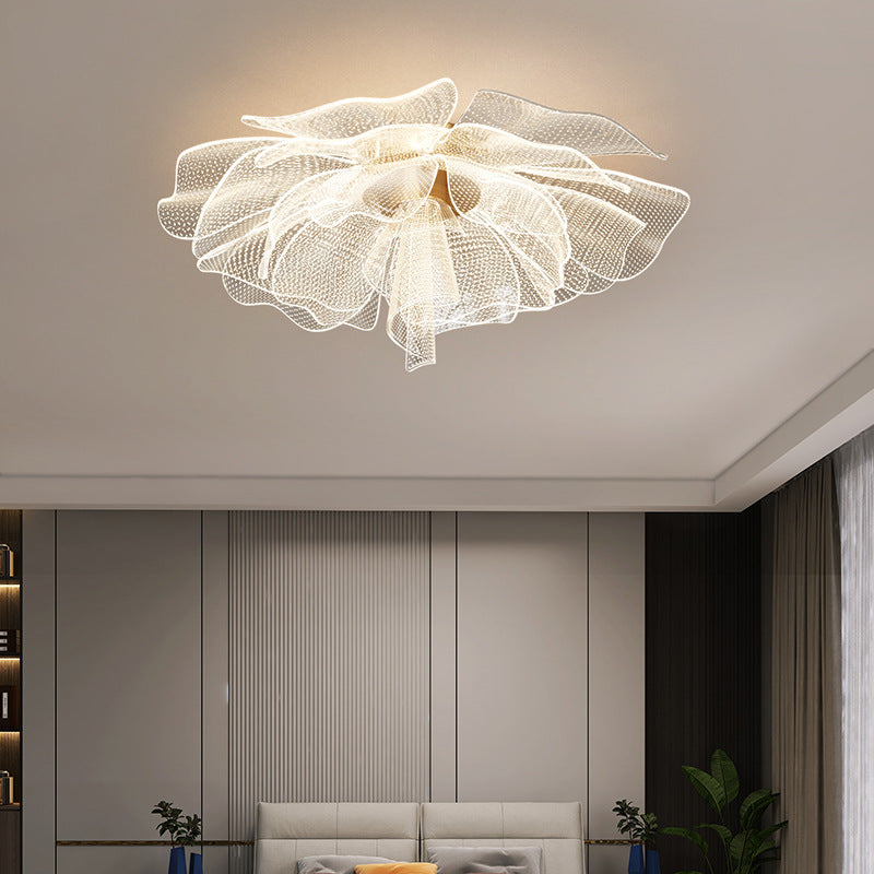 Lampada da soffitto a LED con cupola in petali di fiori di lusso moderno in ferro e acrilico per camera da letto