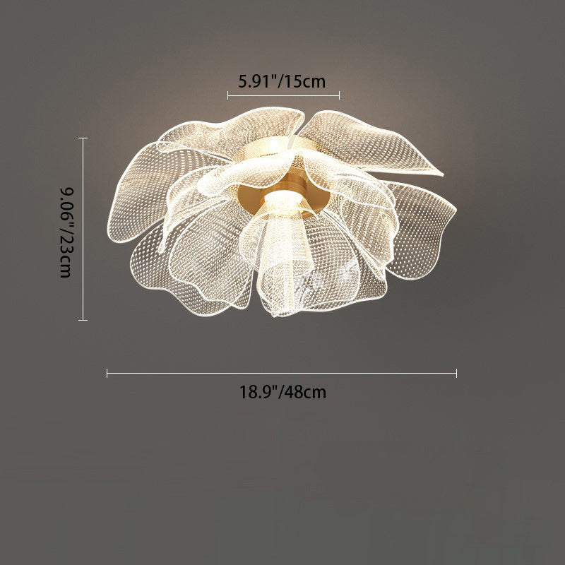Lampada da soffitto a LED con cupola in petali di fiori di lusso moderno in ferro e acrilico per camera da letto