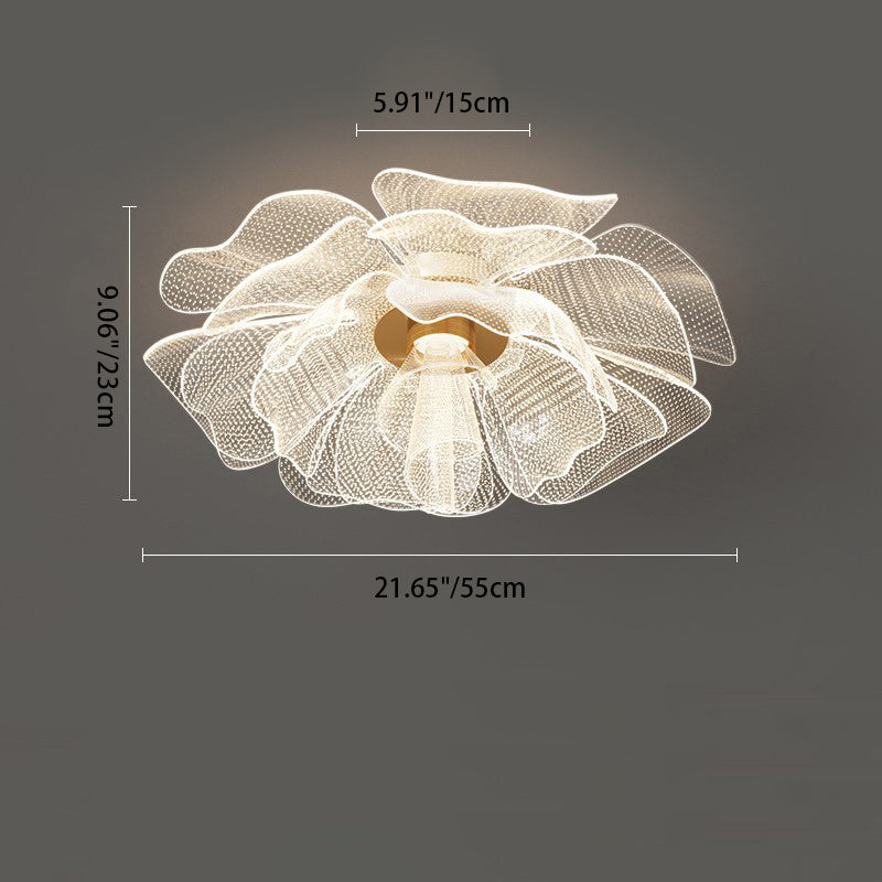 Lampada da soffitto a LED con cupola in petali di fiori di lusso moderno in ferro e acrilico per camera da letto