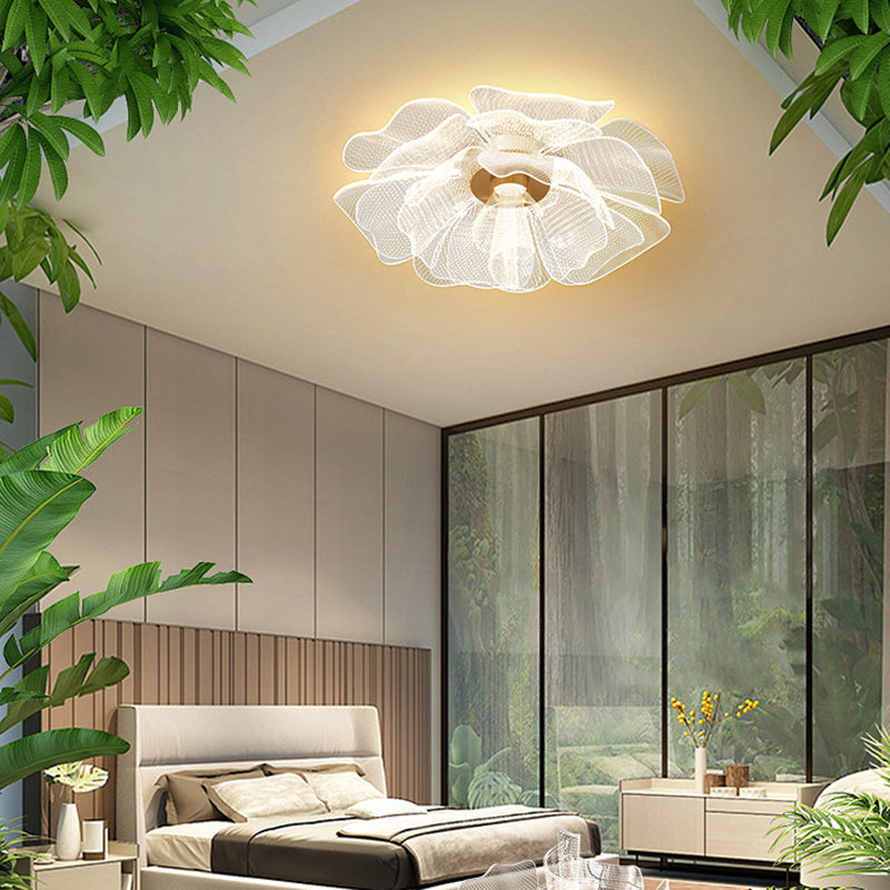 Lampada da soffitto a LED con cupola in petali di fiori di lusso moderno in ferro e acrilico per camera da letto