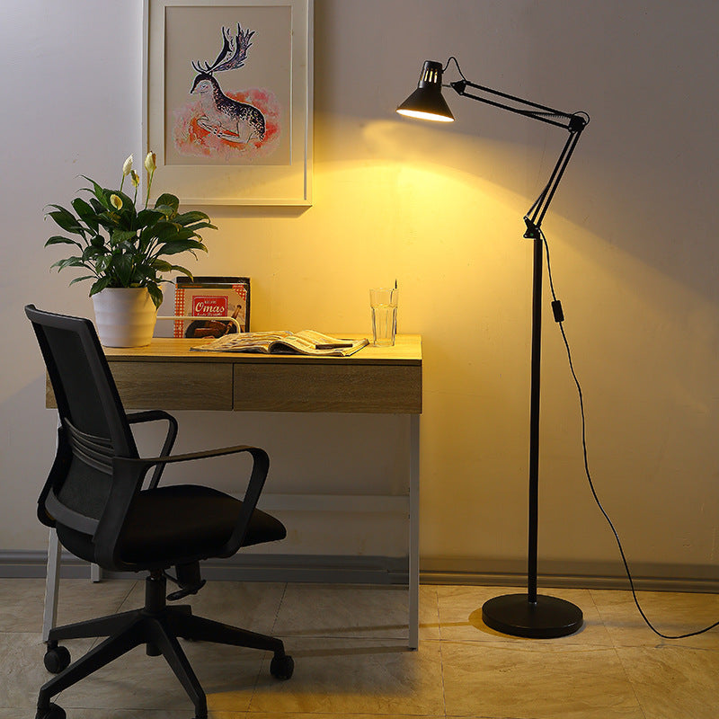 Lampada da Terra Rotonda Retrattile e Girevole in Ferro 1 Luce Contemporanea Scandinava per Camera da Letto