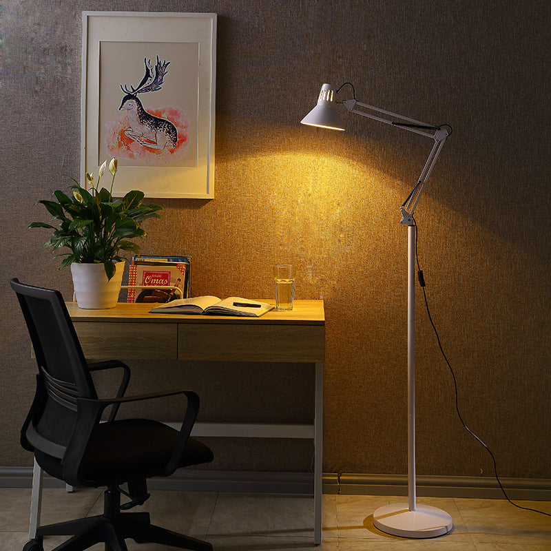 Lampada da Terra Rotonda Retrattile e Girevole in Ferro 1 Luce Contemporanea Scandinava per Camera da Letto