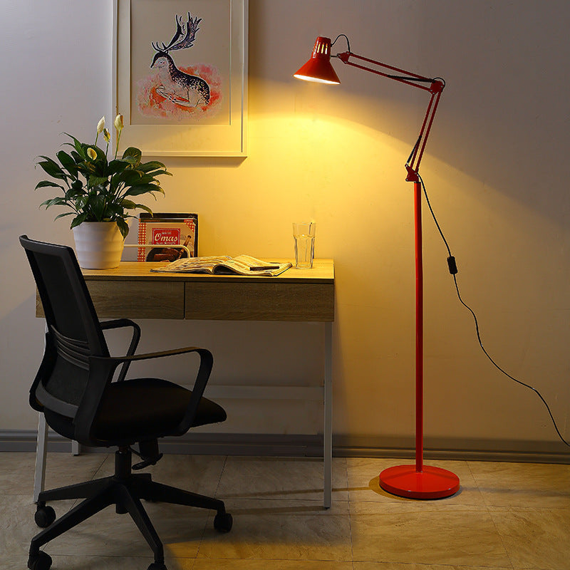 Lampada da Terra Rotonda Retrattile e Girevole in Ferro 1 Luce Contemporanea Scandinava per Camera da Letto