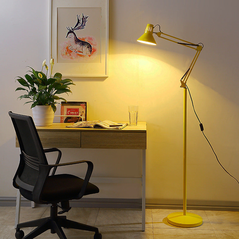 Lampada da Terra Rotonda Retrattile e Girevole in Ferro 1 Luce Contemporanea Scandinava per Camera da Letto