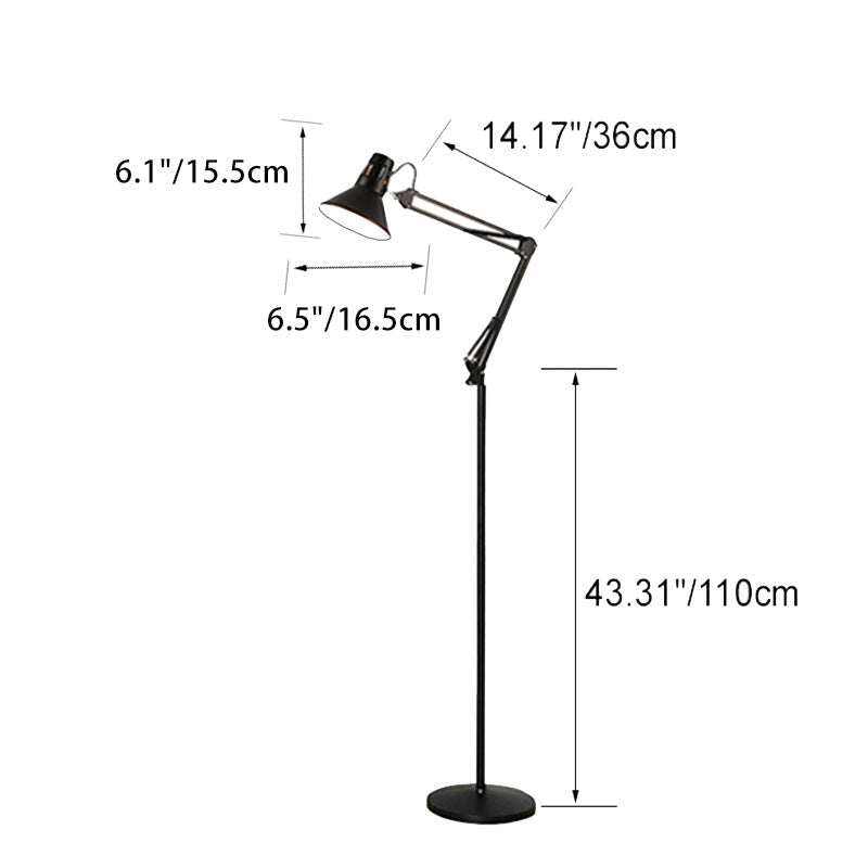Lampada da Terra Rotonda Retrattile e Girevole in Ferro 1 Luce Contemporanea Scandinava per Camera da Letto