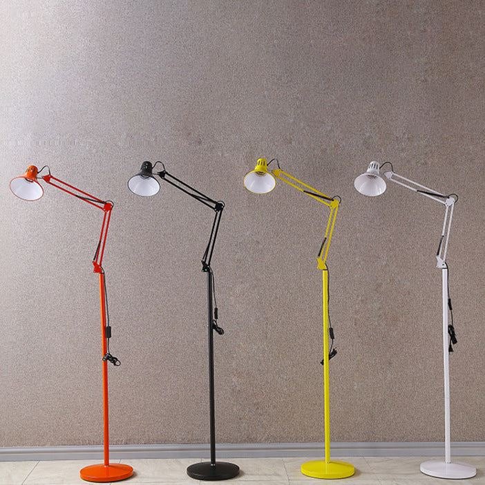 Lampada da Terra Rotonda Retrattile e Girevole in Ferro 1 Luce Contemporanea Scandinava per Camera da Letto