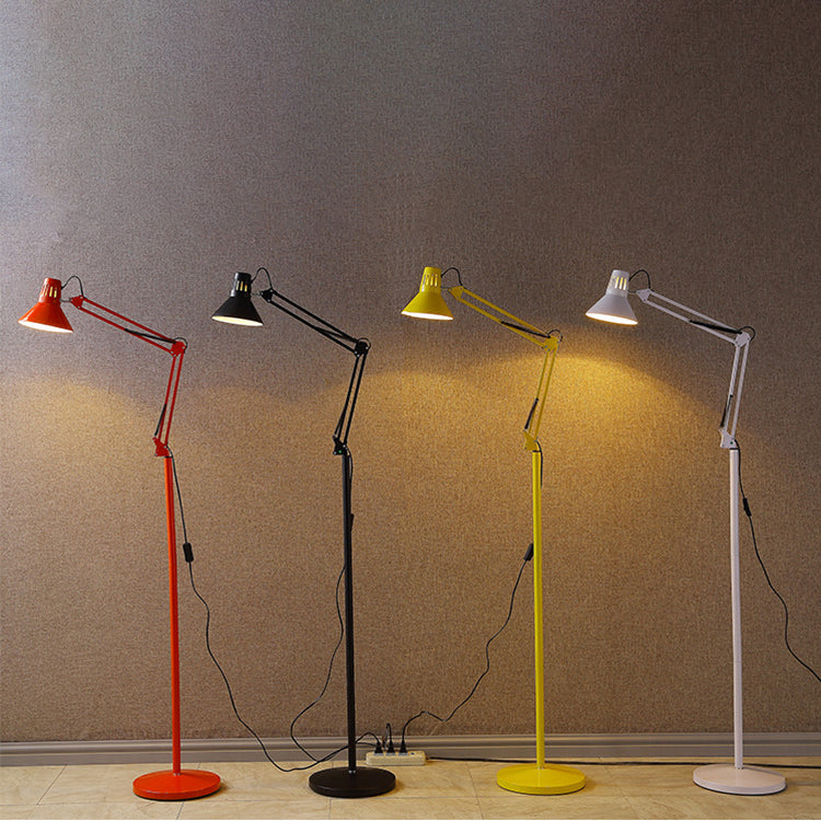 Lampada da Terra Rotonda Retrattile e Girevole in Ferro 1 Luce Contemporanea Scandinava per Camera da Letto