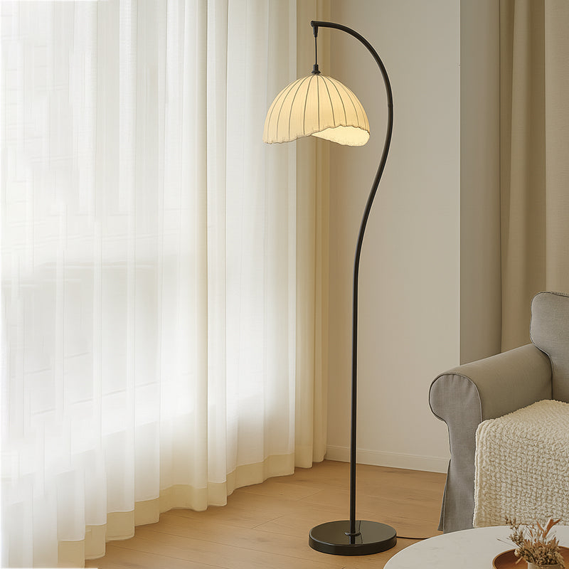 Lampada da terra vintage tradizionale rotonda in ferro con tessuto, 1 luce, per soggiorno