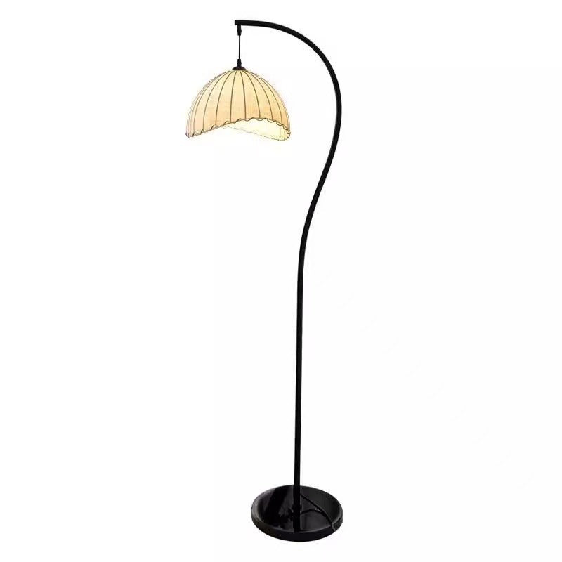 Lampada da terra vintage tradizionale rotonda in ferro con tessuto, 1 luce, per soggiorno