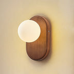 Applique da parete rotonda in legno giapponese tradizionale con vetro e 1 luce per camera da letto