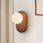 Applique da parete rotonda in legno giapponese tradizionale con vetro e 1 luce per camera da letto