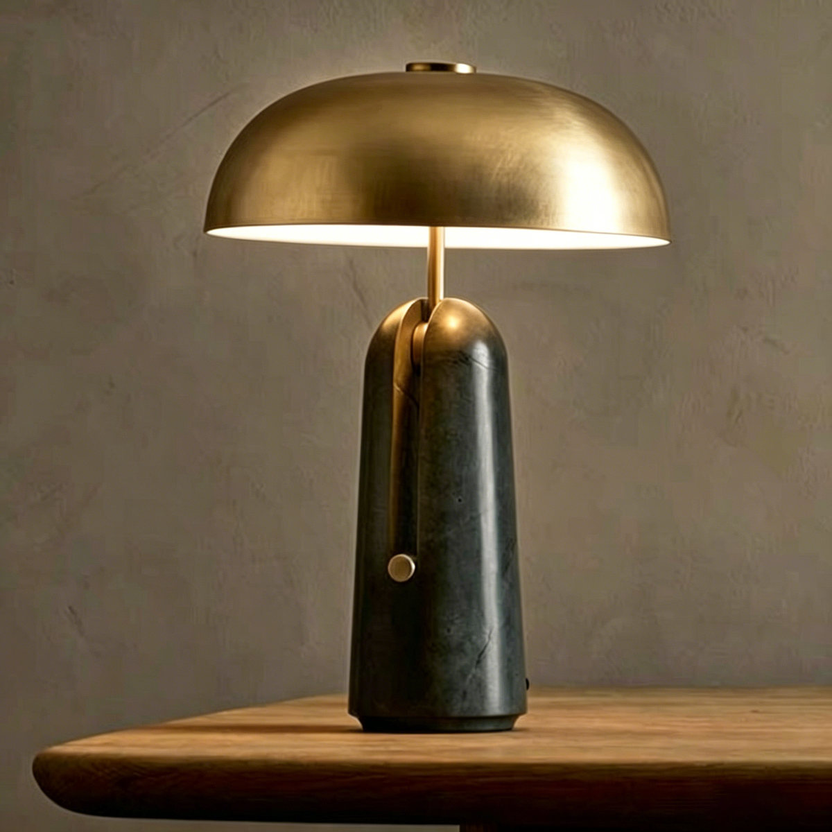 Lampada da tavolo tradizionale giapponese in ferro con base in travertino e marmo, 1 luce, per camera da letto