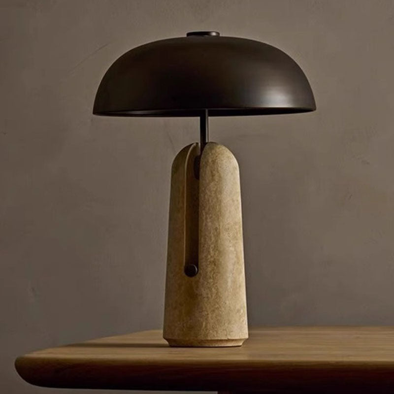 Lampada da tavolo tradizionale giapponese in ferro con base in travertino e marmo, 1 luce, per camera da letto