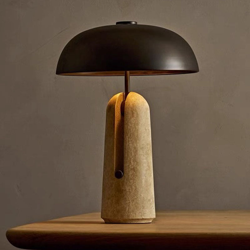 Lampada da tavolo tradizionale giapponese in ferro con base in travertino e marmo, 1 luce, per camera da letto