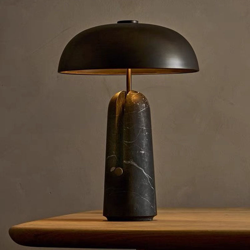 Lampada da tavolo tradizionale giapponese in ferro con base in travertino e marmo, 1 luce, per camera da letto