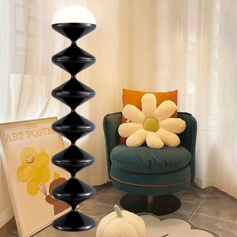 Lampada da Terra Rotonda in Ferro Acrilico Crema Contemporanea Scandinava a 1 Luce per Camera da Letto