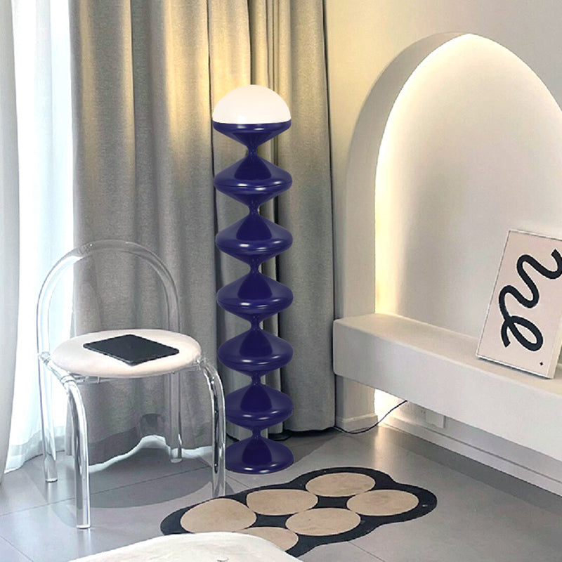 Lampada da Terra Rotonda in Ferro Acrilico Crema Contemporanea Scandinava a 1 Luce per Camera da Letto