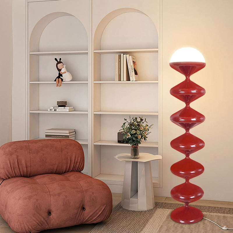 Lampada da Terra Rotonda in Ferro Acrilico Crema Contemporanea Scandinava a 1 Luce per Camera da Letto