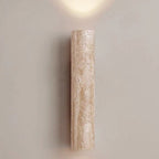 Applique da Parete Contemporanea Scandinava Cilindrica Rotonda in Travertino Giallo e Legno con 2 Luci per Soggiorno
